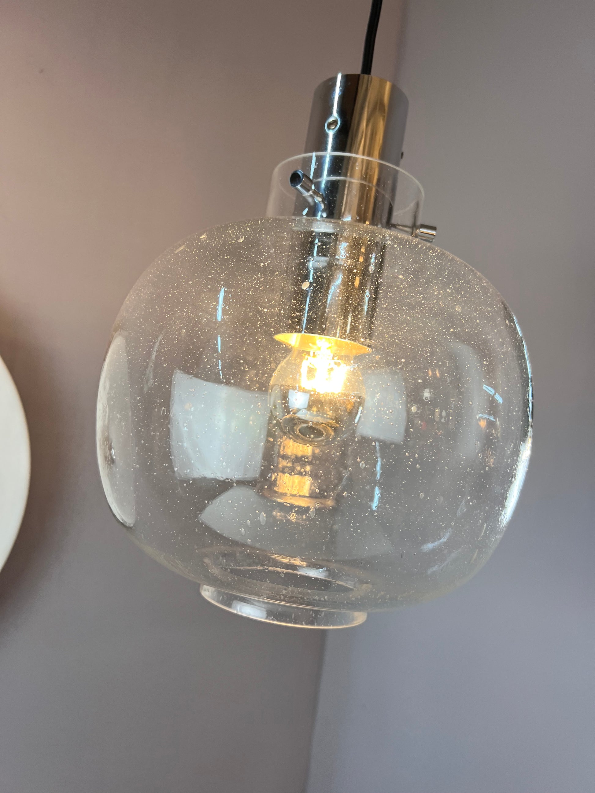 Hängelampe Glas Chrom von Glashütte Limburg