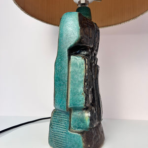 Tischlampe türkis beige Keramik von Bernard Rooke