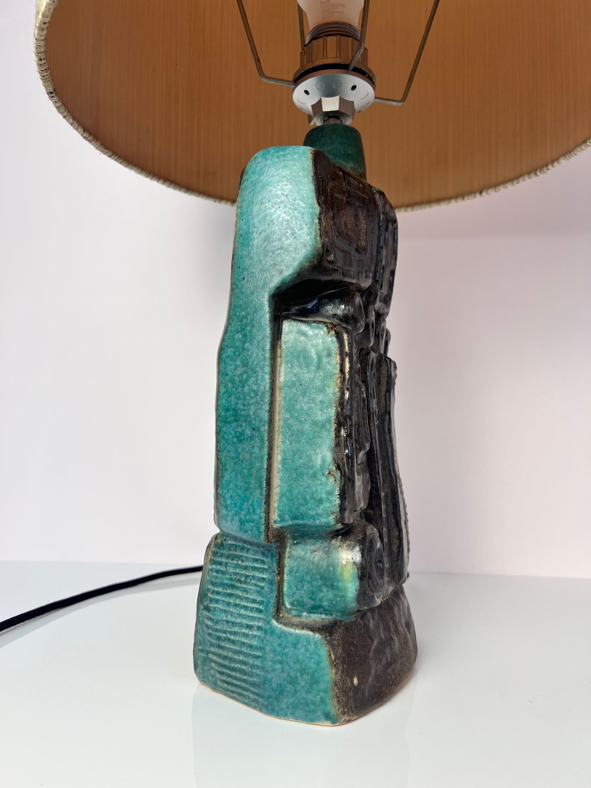 Tischlampe türkis beige Keramik von Bernard Rooke