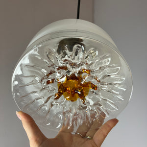 Hängelampe weiß gelb Muranoglas von Mazzega