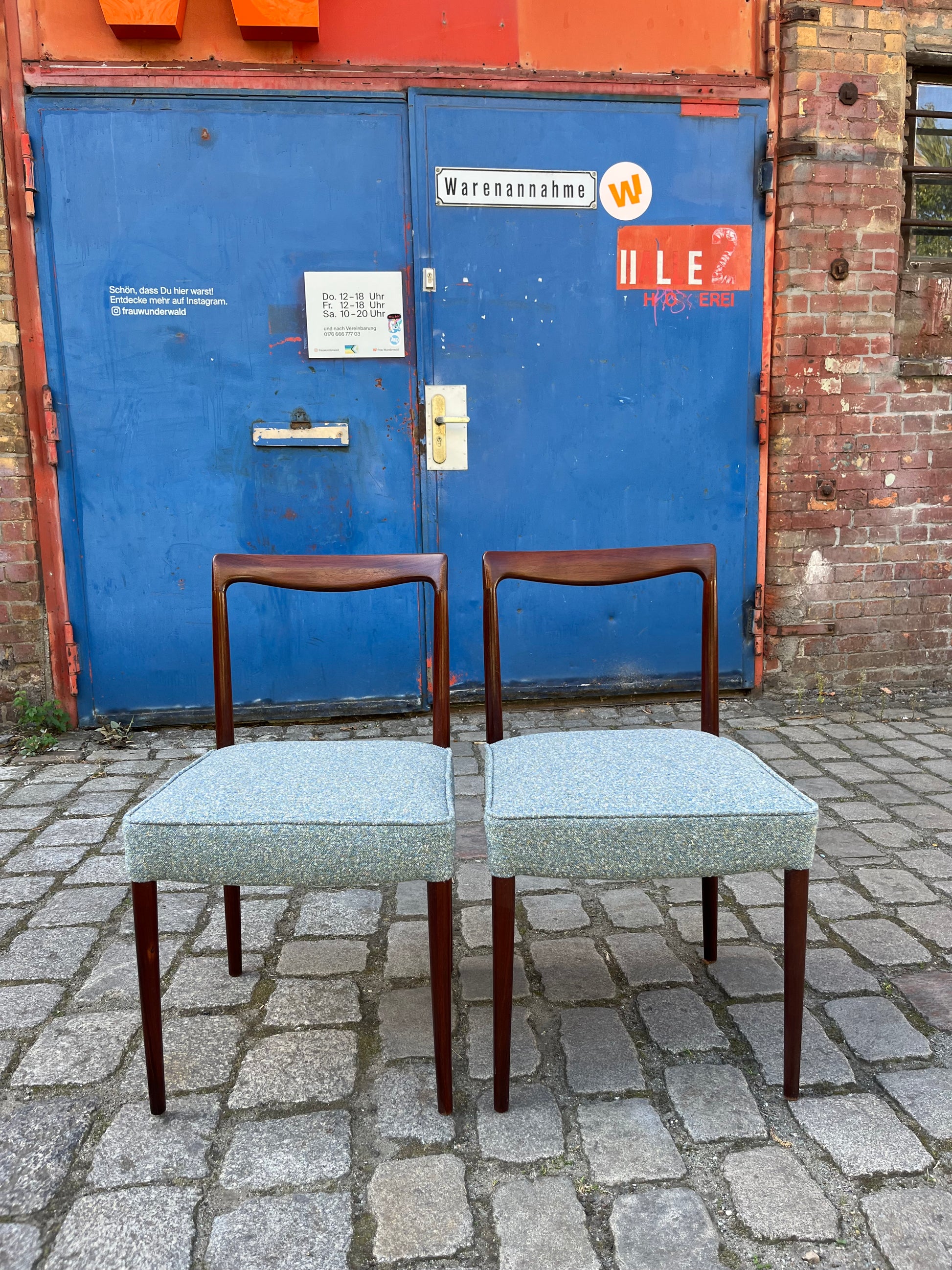 Set: 2x Polsterstuhl blau Palisander