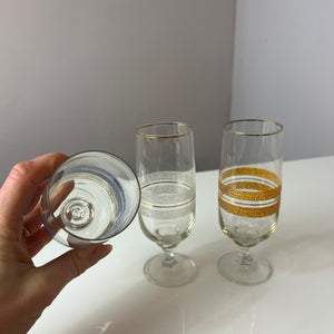 Set: 3x Sektglas blau weiß orange mit Goldrand