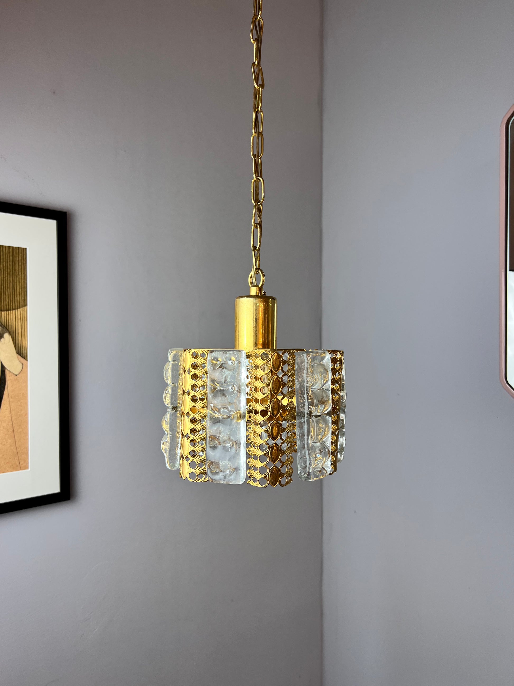 Hängelampe Glas Messing von Carl Fagerlund für Orrefors