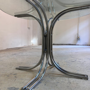 Runder Esstisch ∅ 110 cm Glas & Chrom von Gastone Rinaldi