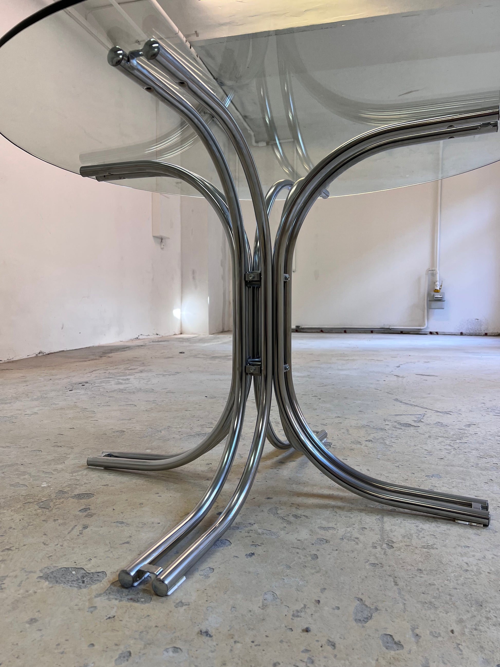 Runder Esstisch ∅ 110 cm Glas & Chrom von Gastone Rinaldi