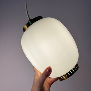 Hängelampe Kina Opalglas Messing von Bent Karlby für Lyfa