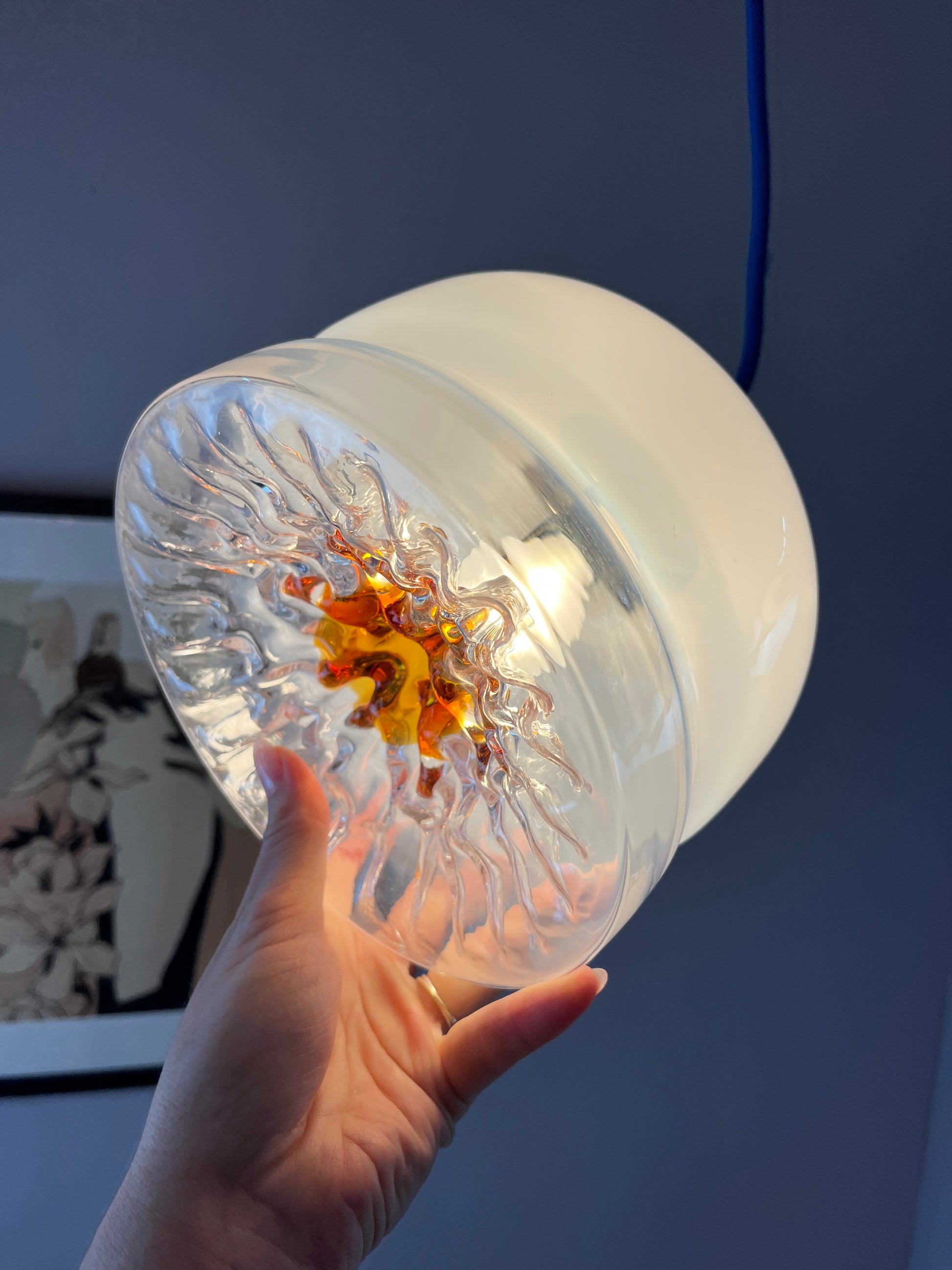 Hängelampe weiß gelb Muranoglas von Mazzega