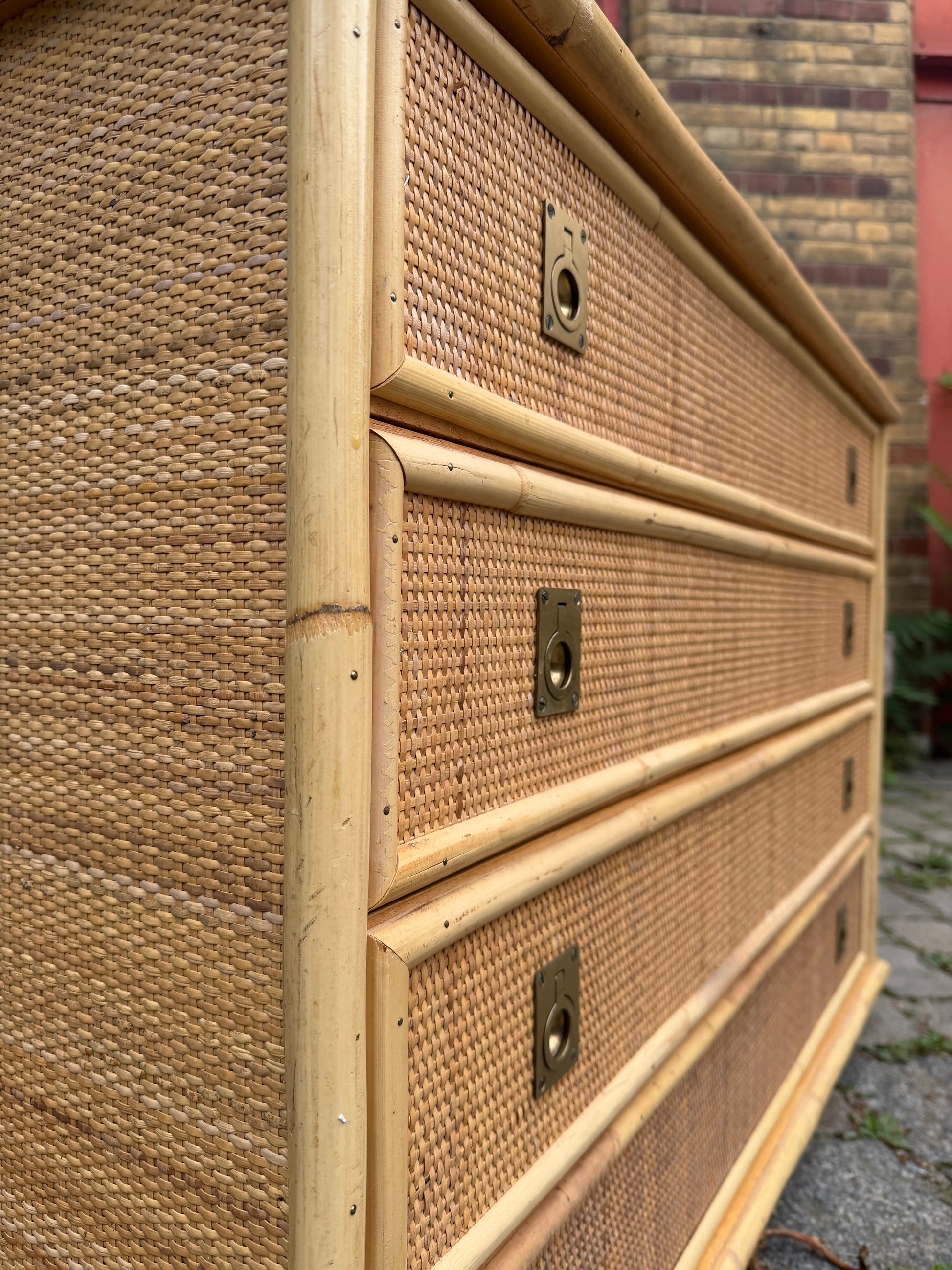 Kommode Rattan Bambus mit Messinggriffen von Dal Vera