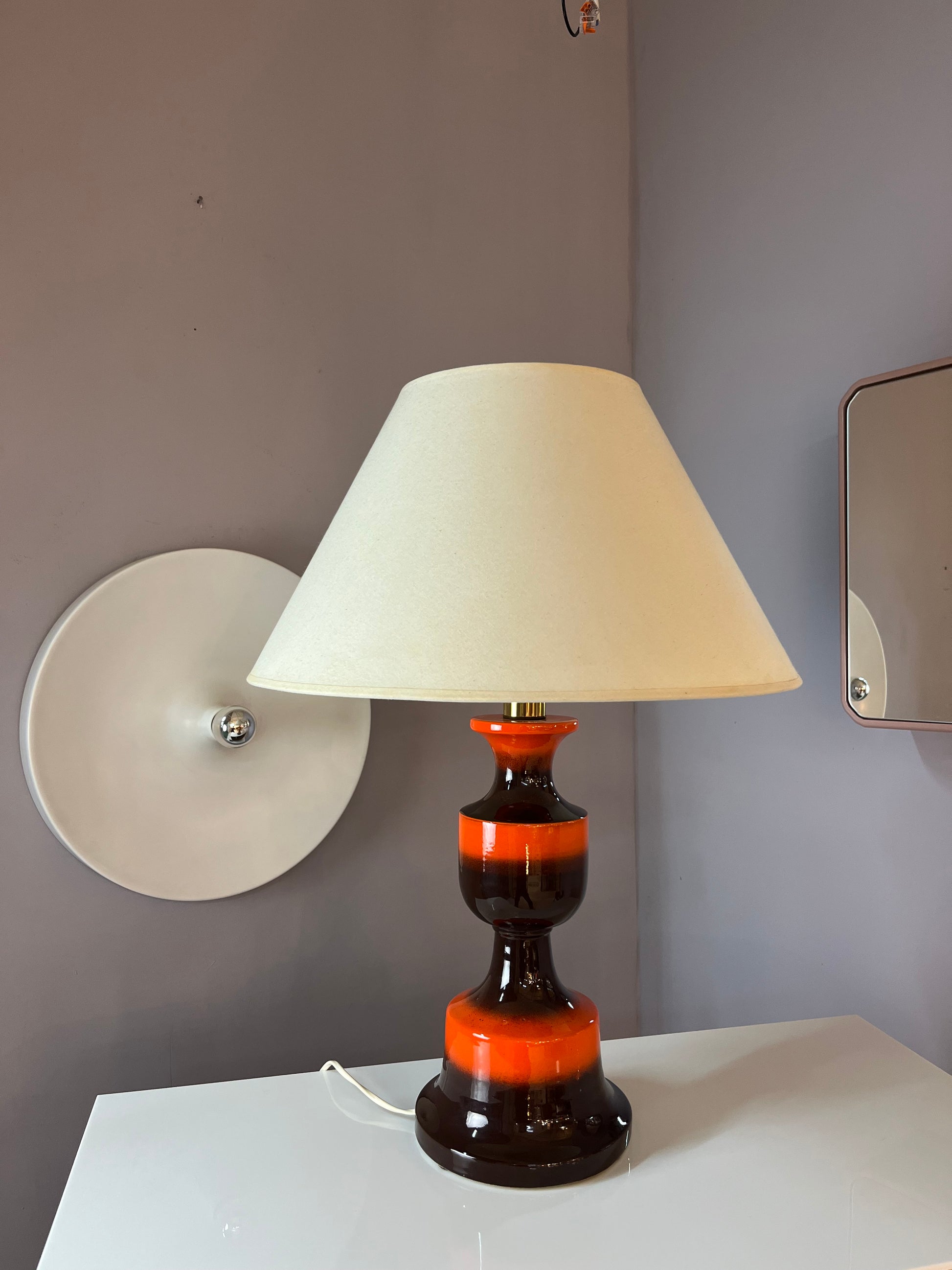 Tischlampe orange braun Keramik aus Westdeutschland