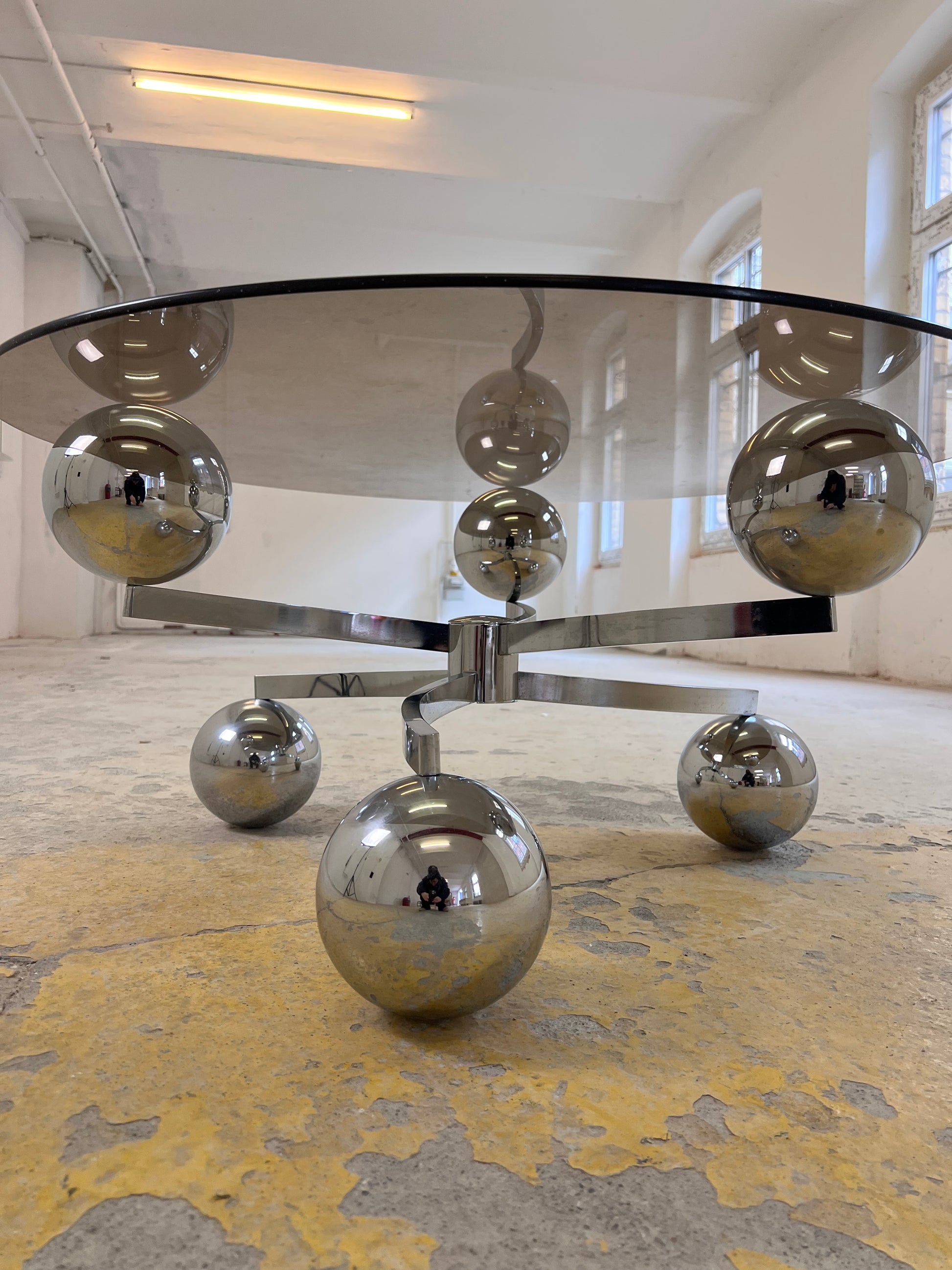 Couchtisch „Atomic“ Glas & Chrom