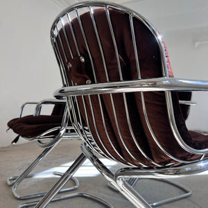 Freischwinger Chrom mit braunem Sitzkissen von Gastone Rinaldi für Rima