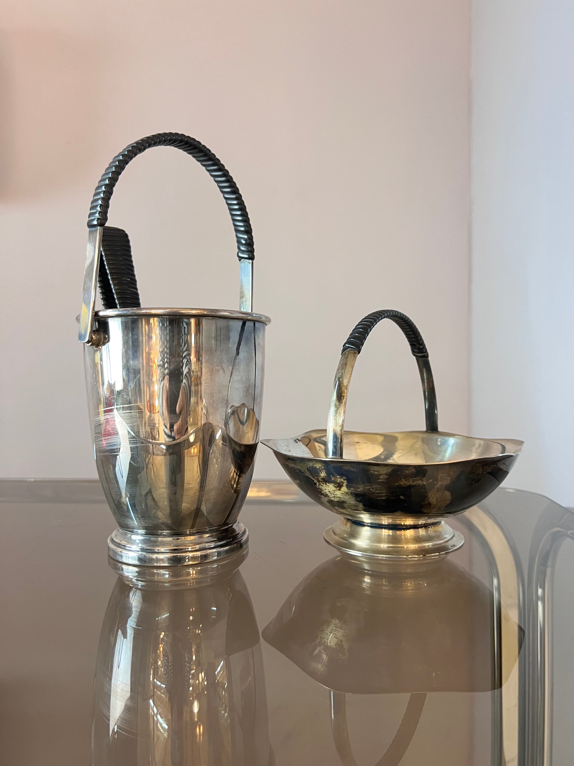 Set: Schale, Eiseimer & Eiszange versilbert