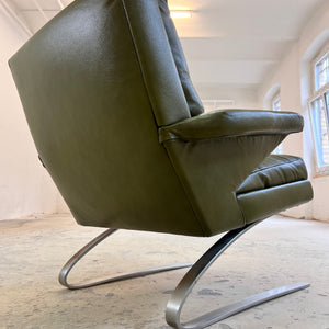 Swing Chair grün Echtleder Chrom von Reinhold Adolf & Hans Jürgen Schröpfer für COR