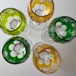Set: 5x Römer Likörglas gelb grün Kristallglas