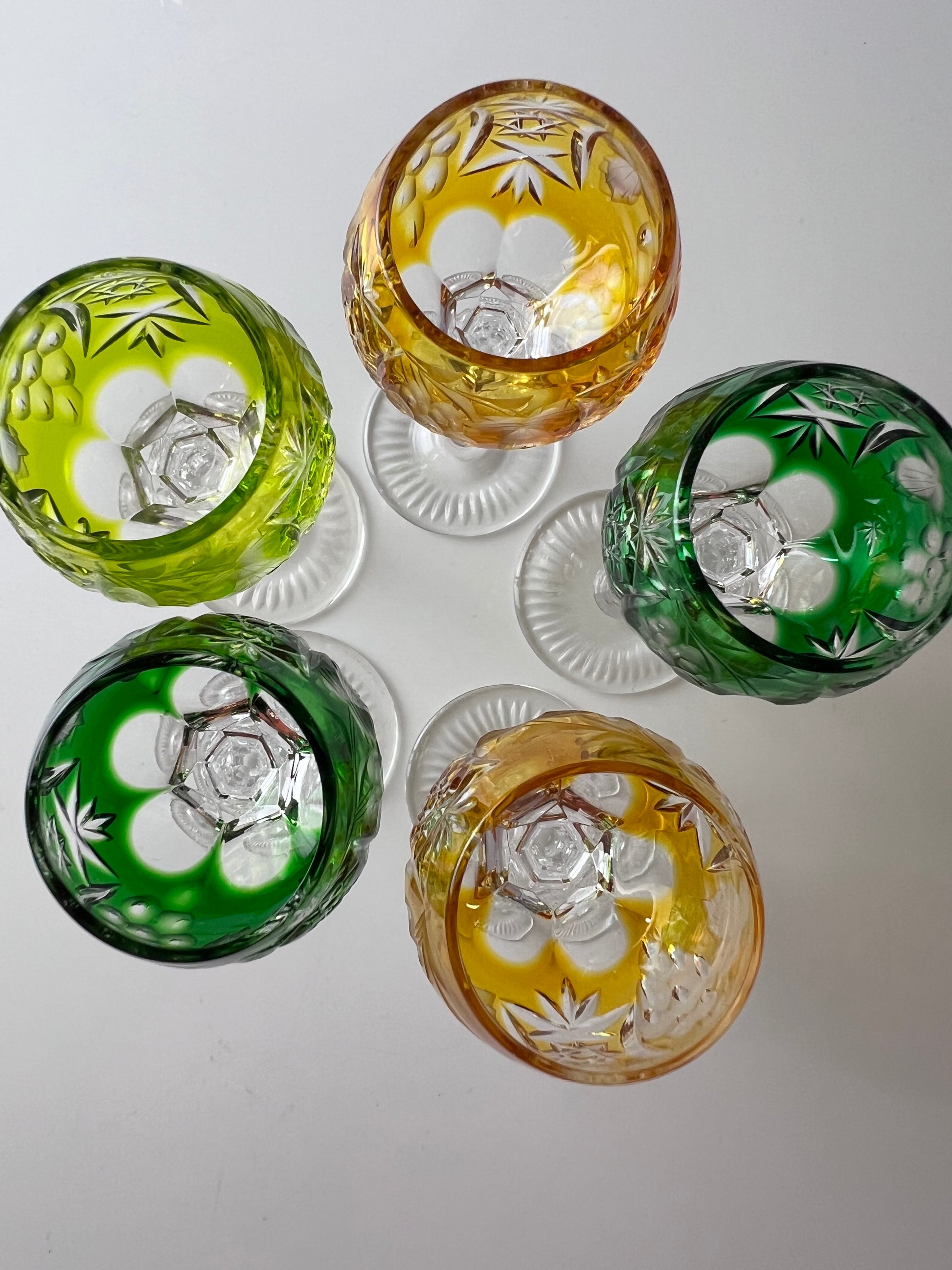 Set: 5x Römer Likörglas gelb grün Kristallglas