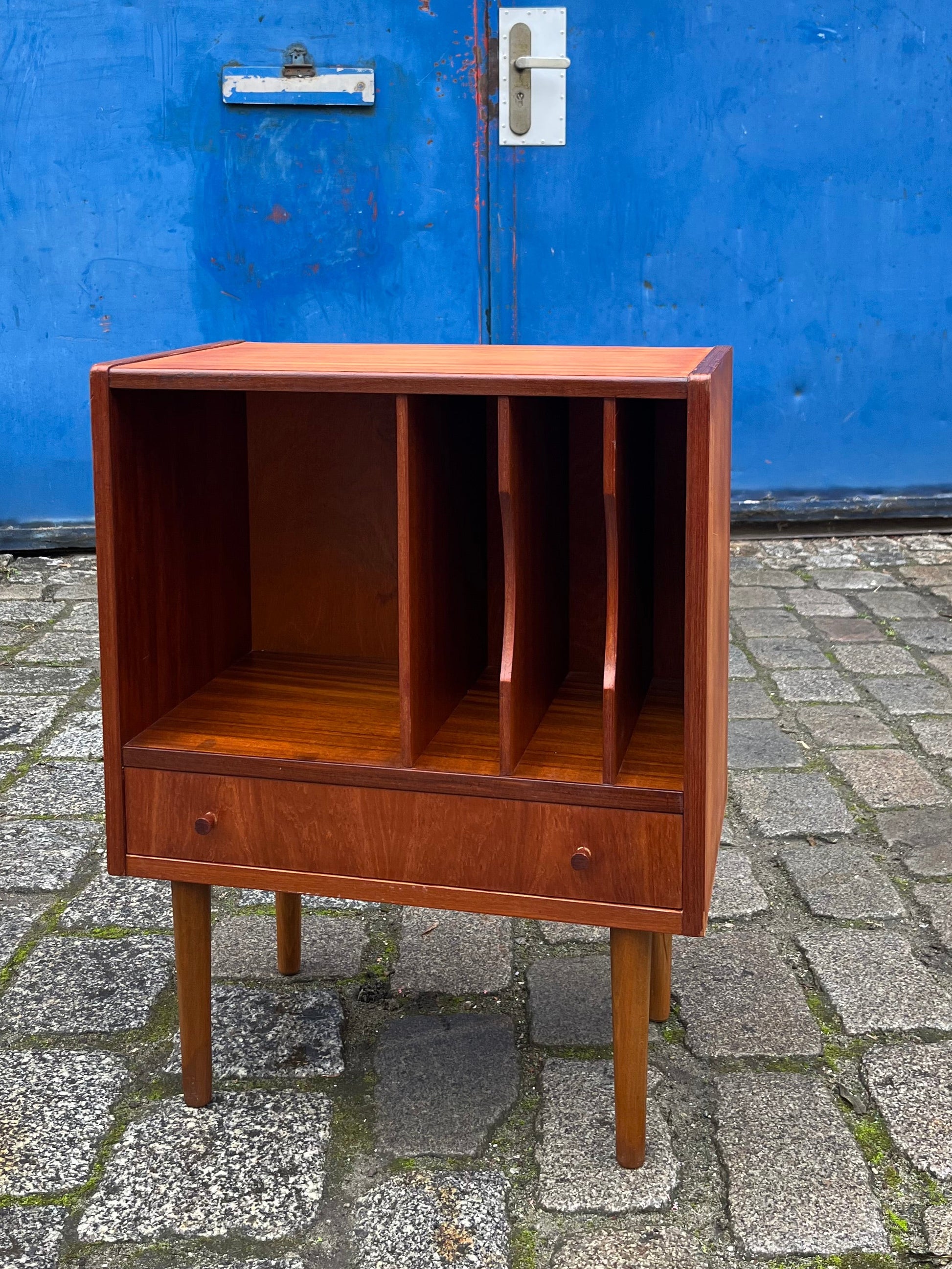 Schalplatten Regal Teak mit Schublade