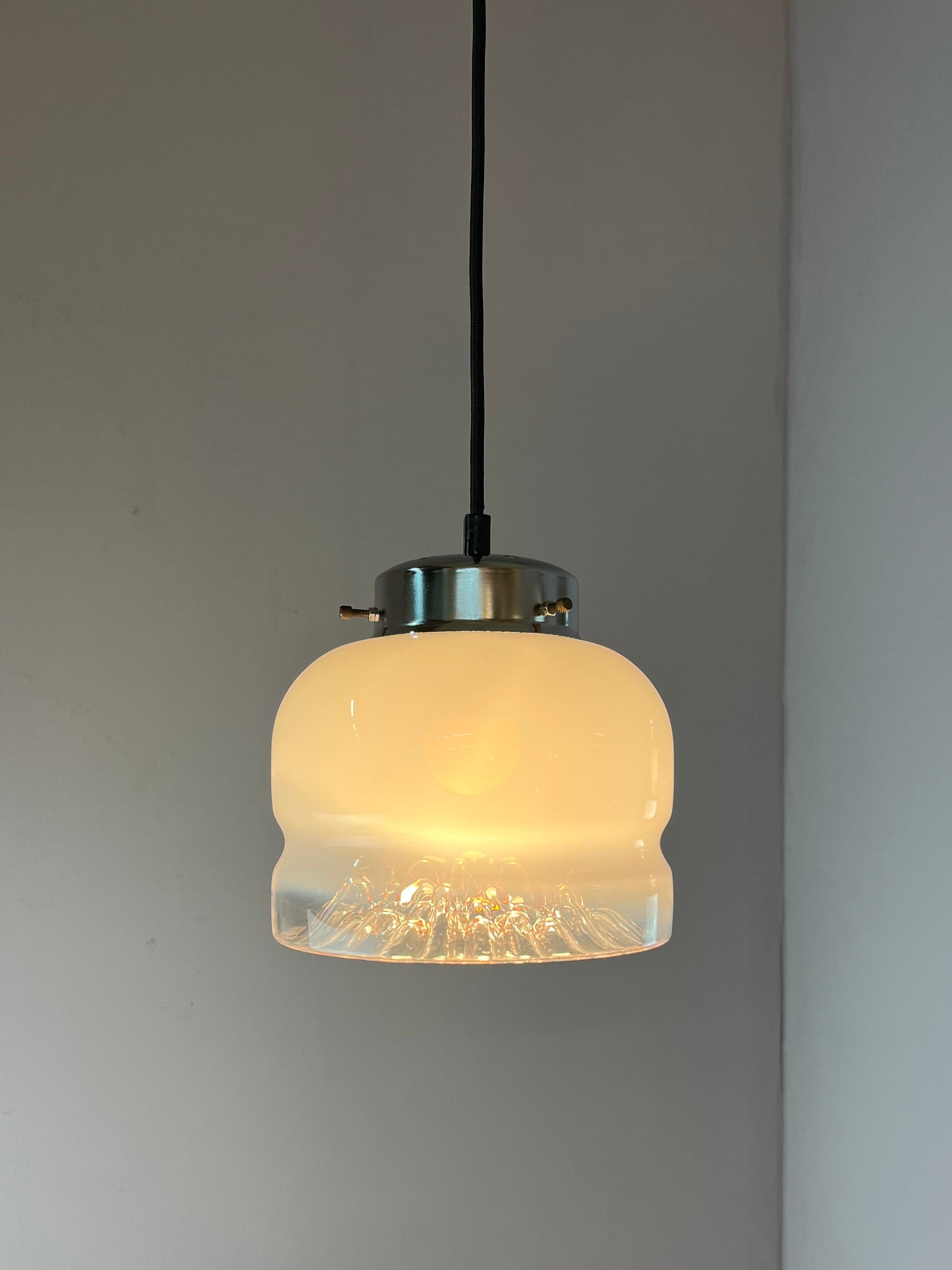Hängelampe weiß gelb Muranoglas von Mazzega
