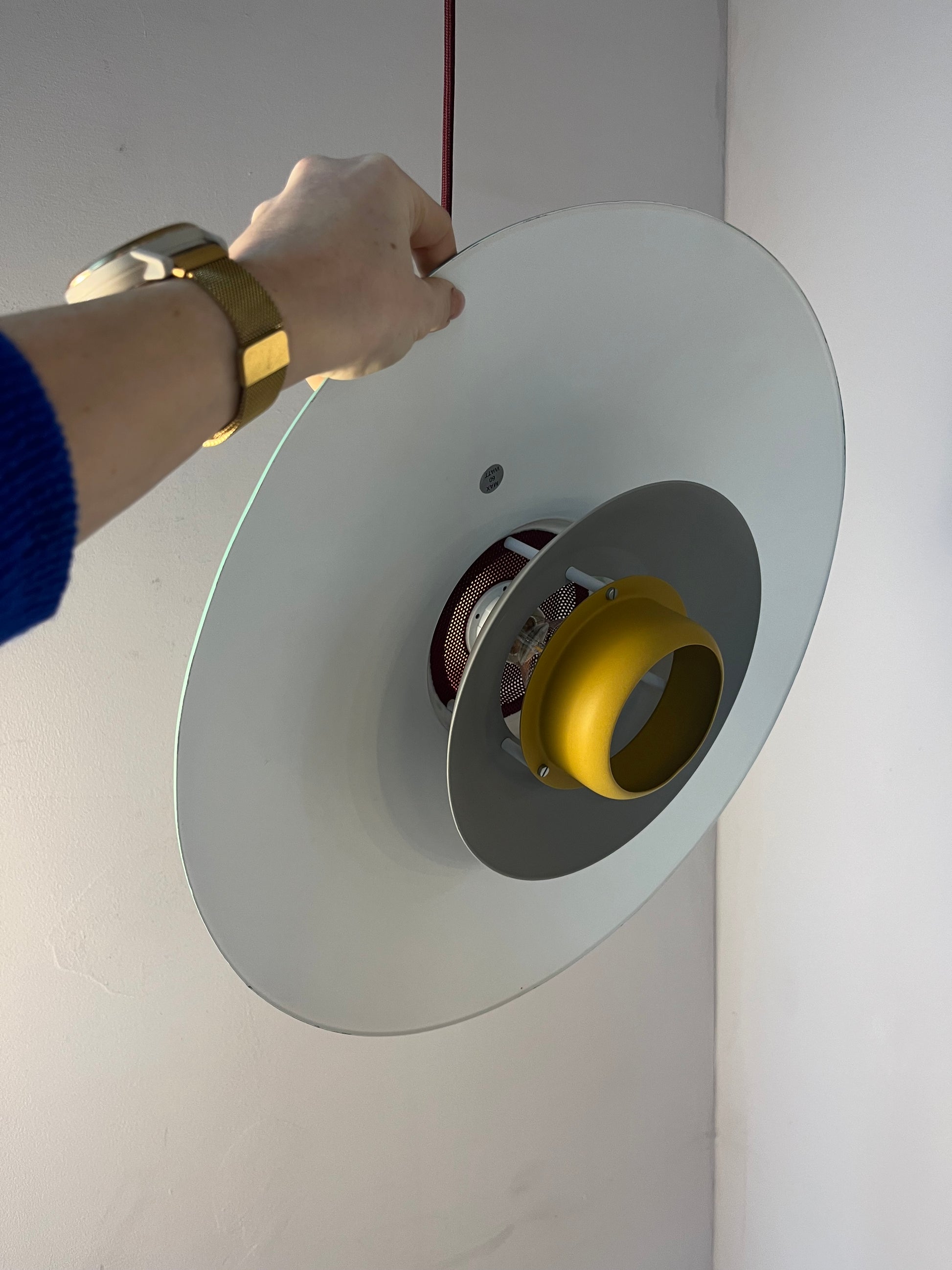 Lamellenlampe neu lackiert peach teal ocker aus Dänemark
