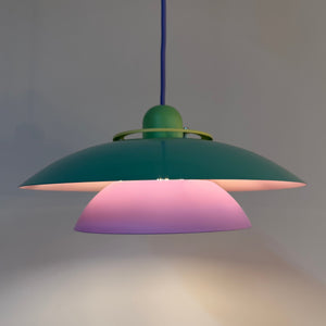 Lamellenlampe neu lackiert flieder türkis aus Dänemark