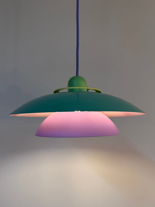 Lamellenlampe neu lackiert flieder türkis aus Dänemark