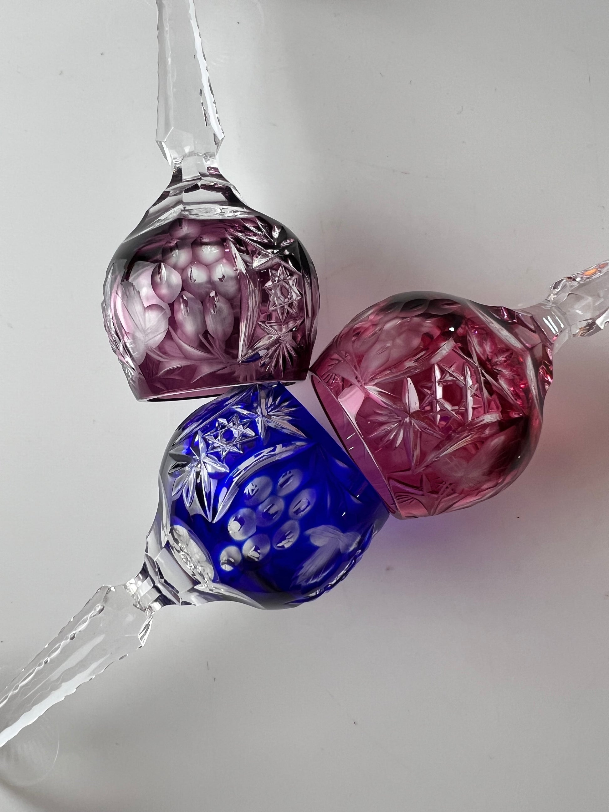 Set: 3x Römer Likörglas blau pink Kristallglas