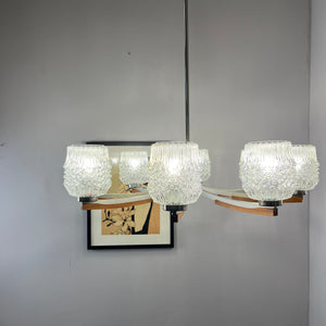 Kronleuchter Teak Metall Bubbleglas