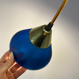 Set: 2x Hängelampe blau Glas Messing