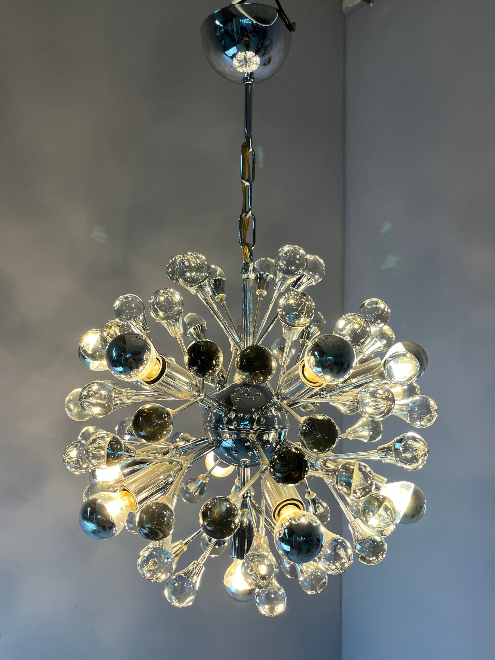 Sputnik Kronleuchter Chrom Glas aus Italien