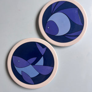 Set: 2x Sammelteller / Wandteller blau von Ib Antoni für Bing & Grøndahl