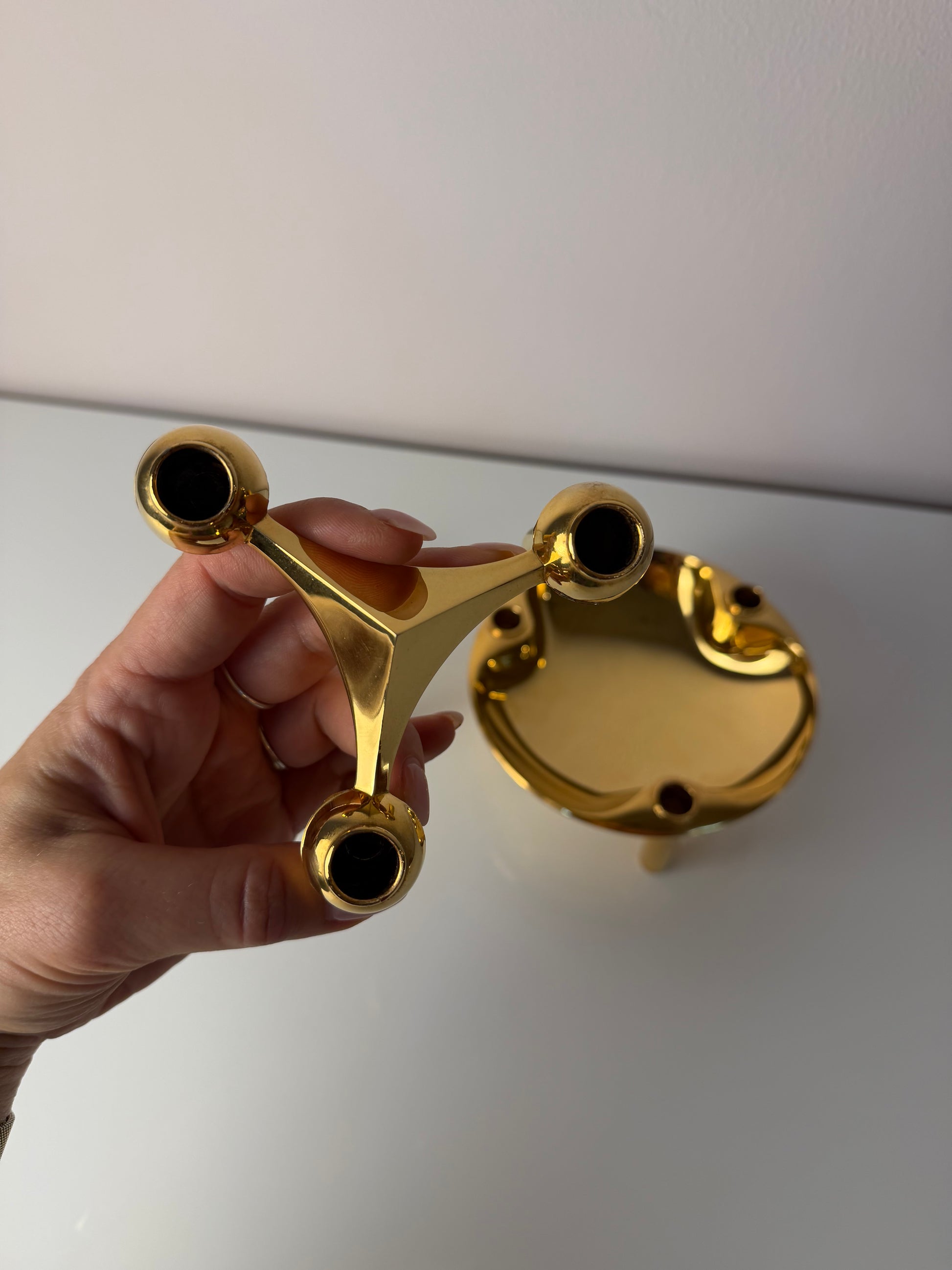 Set: 2 Kerzenständer und 1 Schale gold von Stoff & Nagel