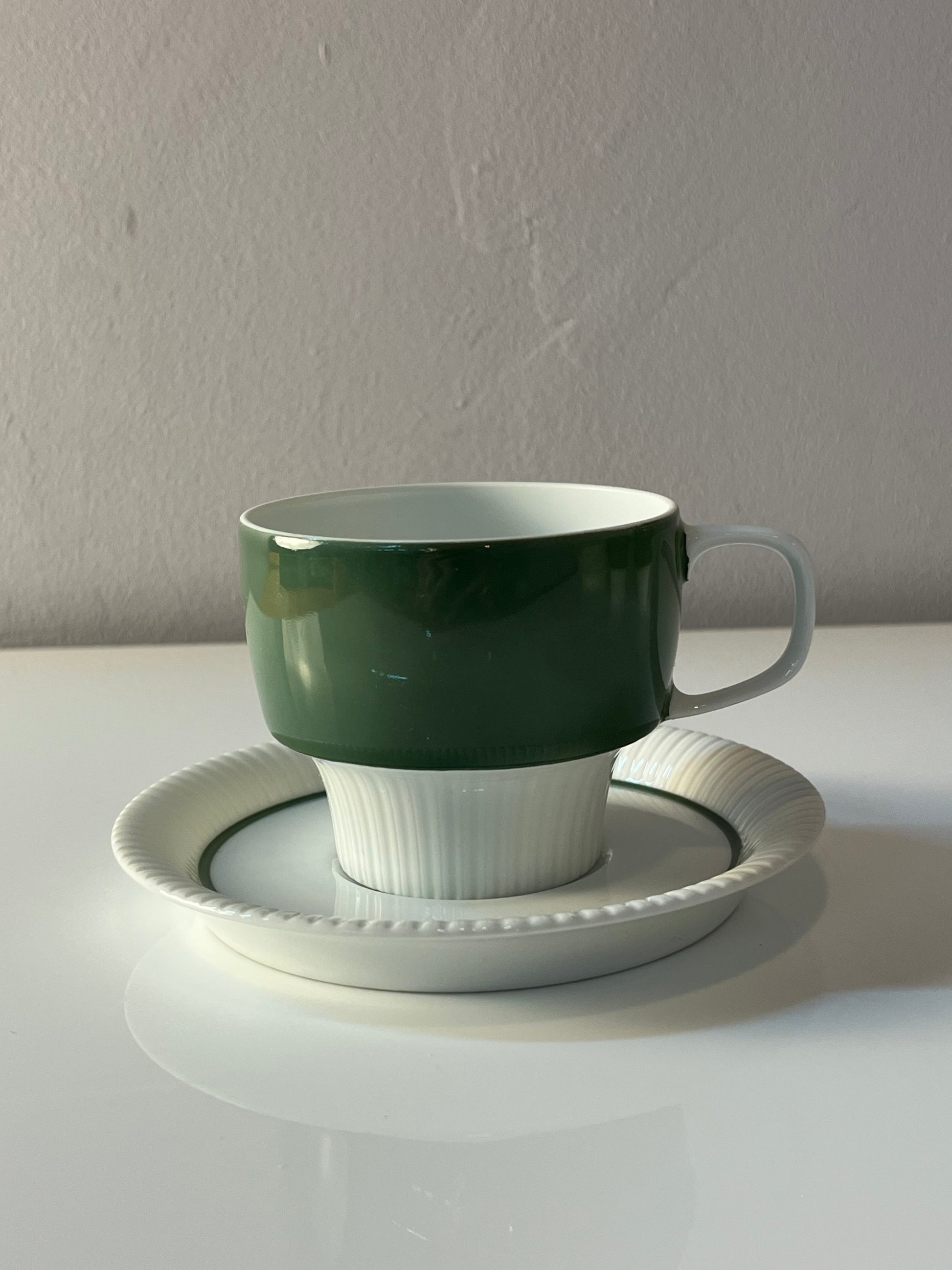 Set: 6x Kaffeetasse mit Untertasse Modulation Secunda grün von Tapio Wirkkala für Rosenthal