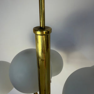 9-flammiger Kronleuchter Type 2645 Messing Opalglas von Aloys Fischer Sundern