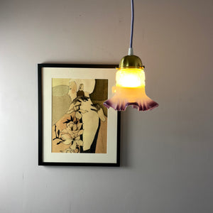 Hängelampe Blume lila Glas Messing