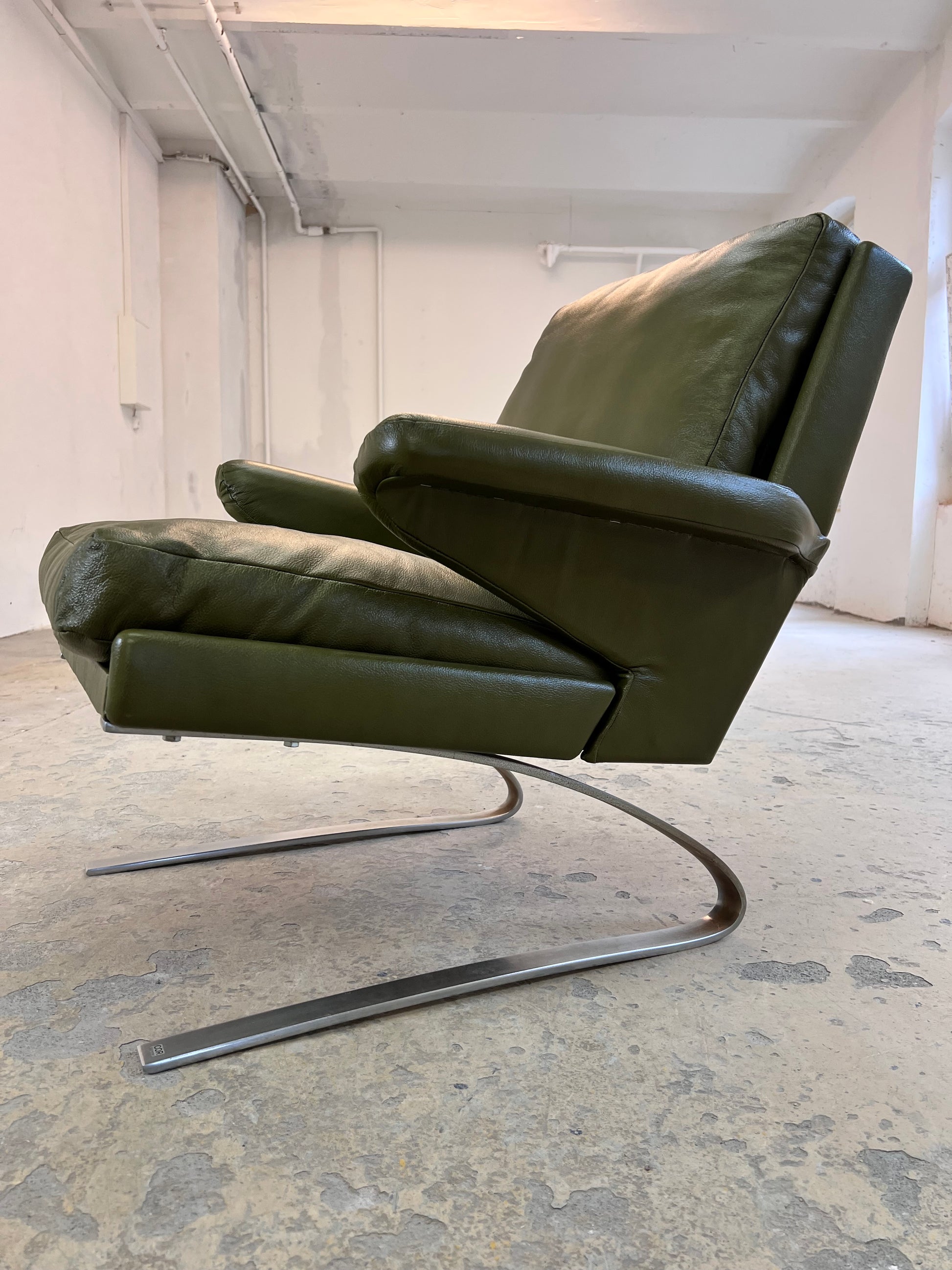 Swing Chair grün Echtleder Chrom von Reinhold Adolf & Hans Jürgen Schröpfer für COR