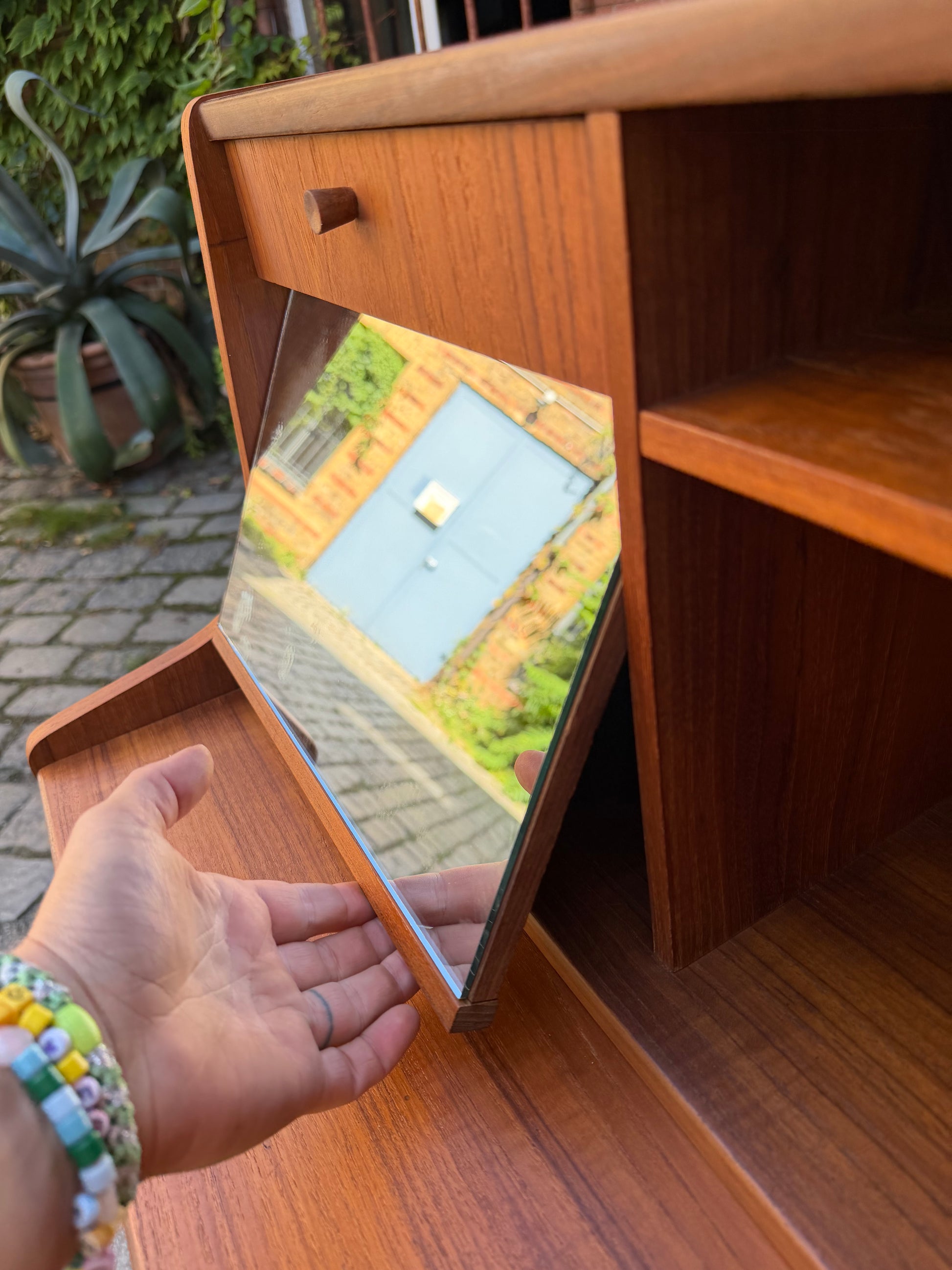 Sekretär Teak mit Spiegel & Schloss aus Dänemark