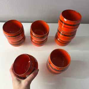 Bowle-Set: 10 Becher und 1 Terrine orange Keramik