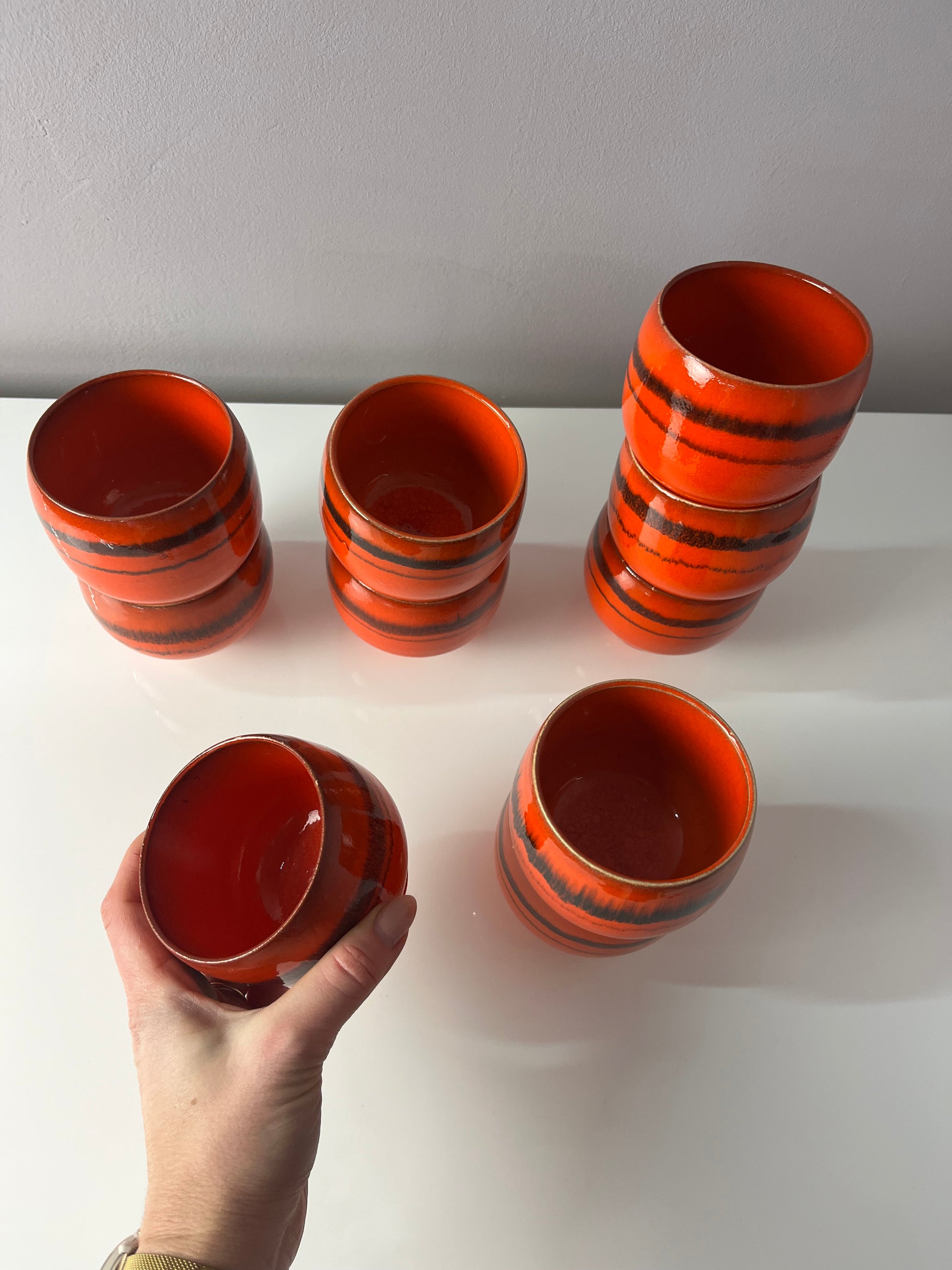Bowle-Set: 10 Becher und 1 Terrine orange Keramik