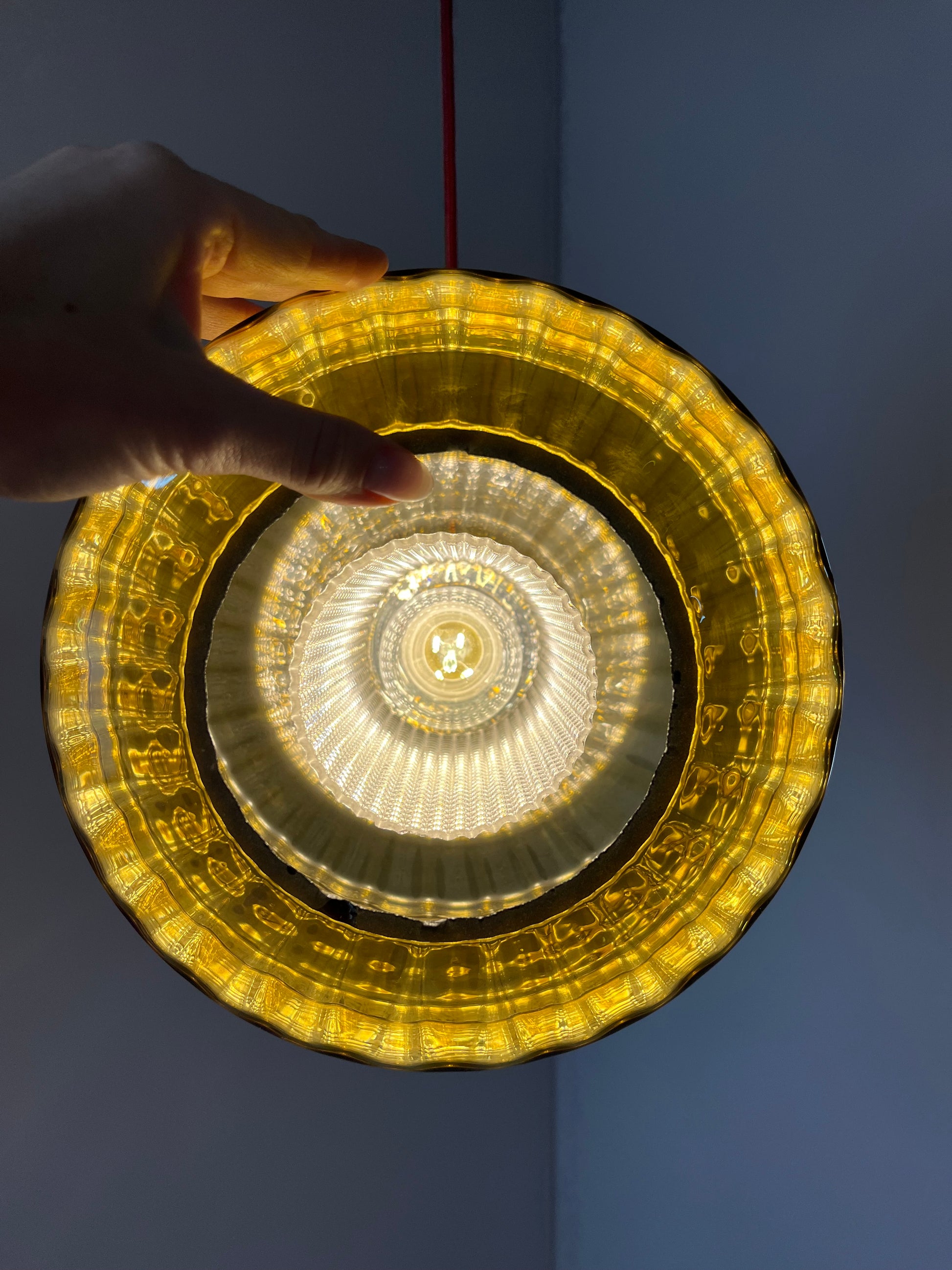 Hängelampe mit Glas Doppelschirm von Carl Fagerlund für Orrefors