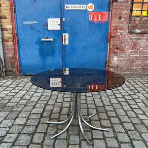 Runder Esstisch Rauchglas & Chrom von Gastone Rinaldi