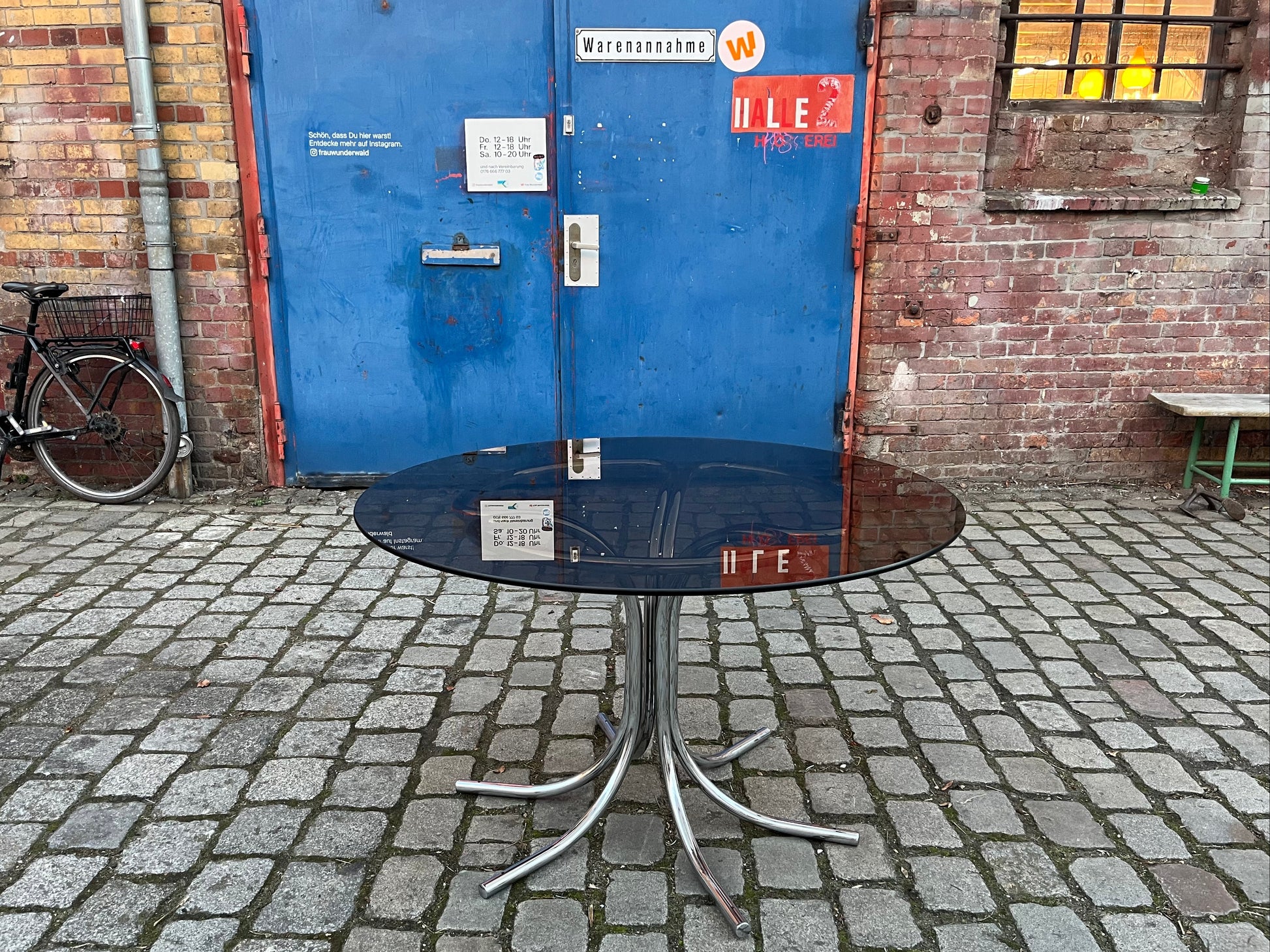 Runder Esstisch Rauchglas & Chrom von Gastone Rinaldi