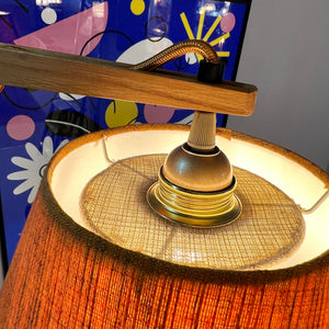 Wandlampe mit Gelenkarm Teak und braun orangenem Schirm