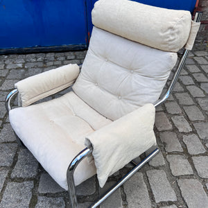 Sessel beige Kord Chromgestell