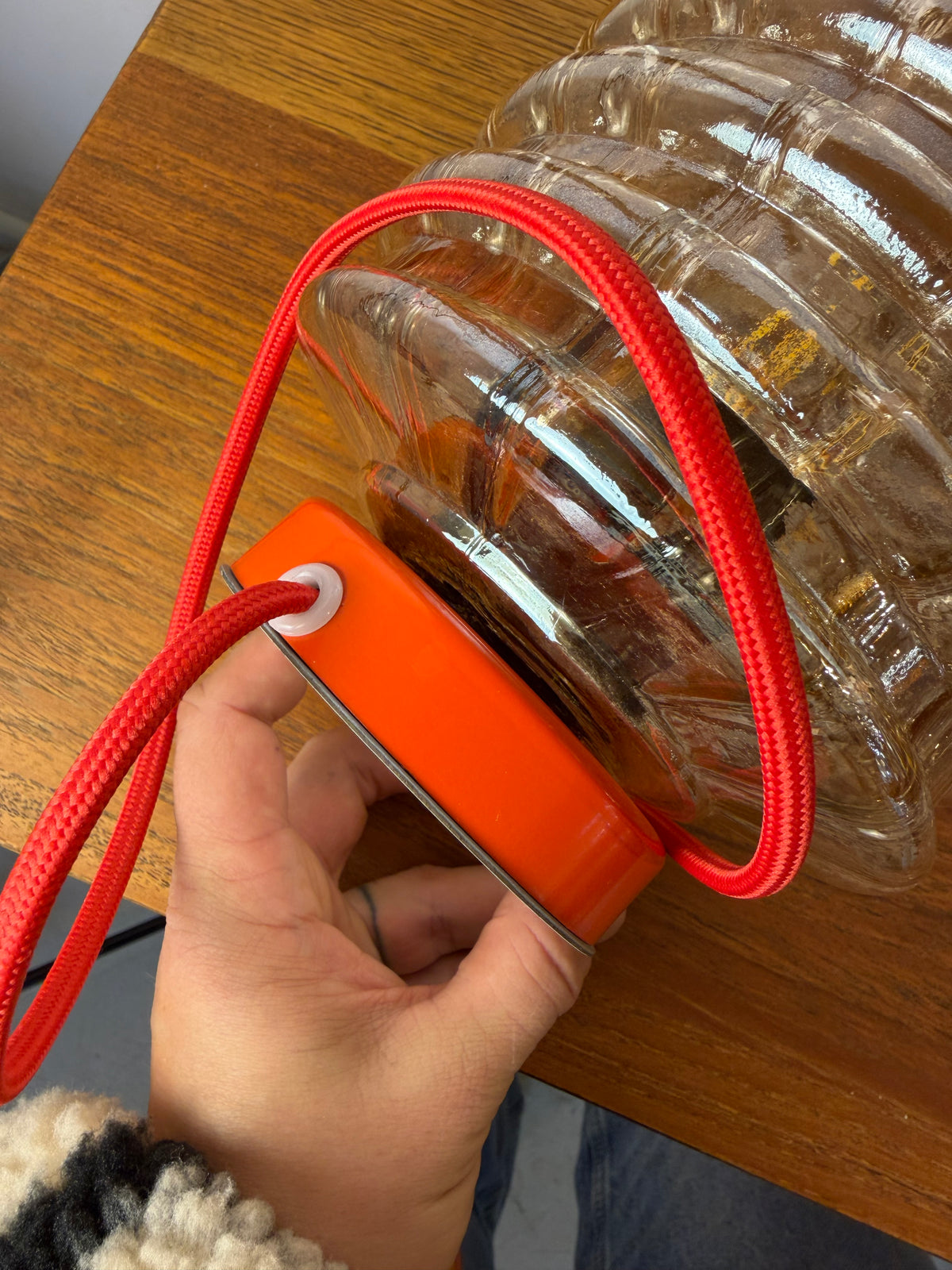 Tischlampe orange mit Bubbleglas Schirm von VEB Bautzen