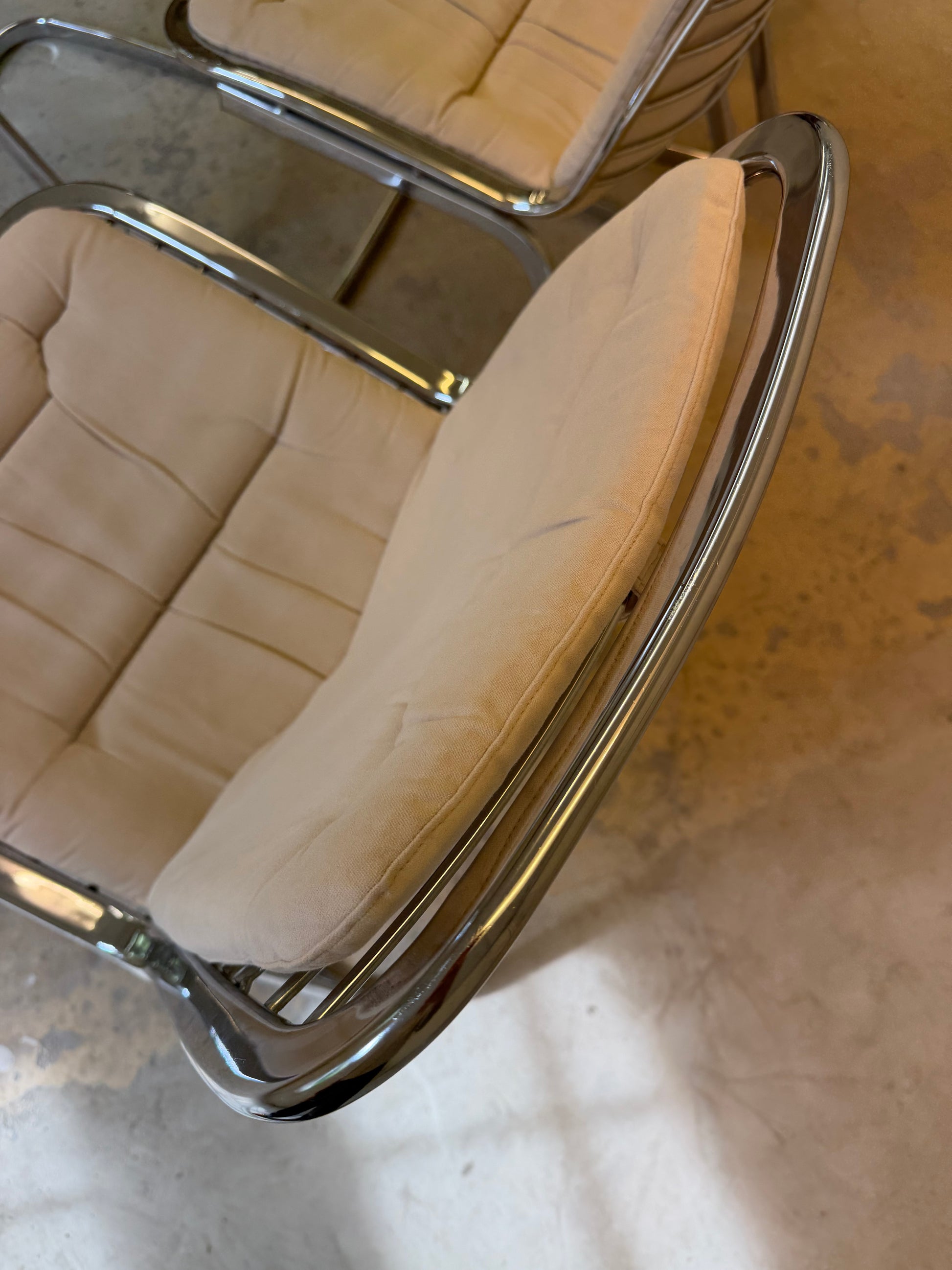 Set: 4x Freischwinger Chrom mit Sitzpolster creme von Gastone Rinaldi für Rima