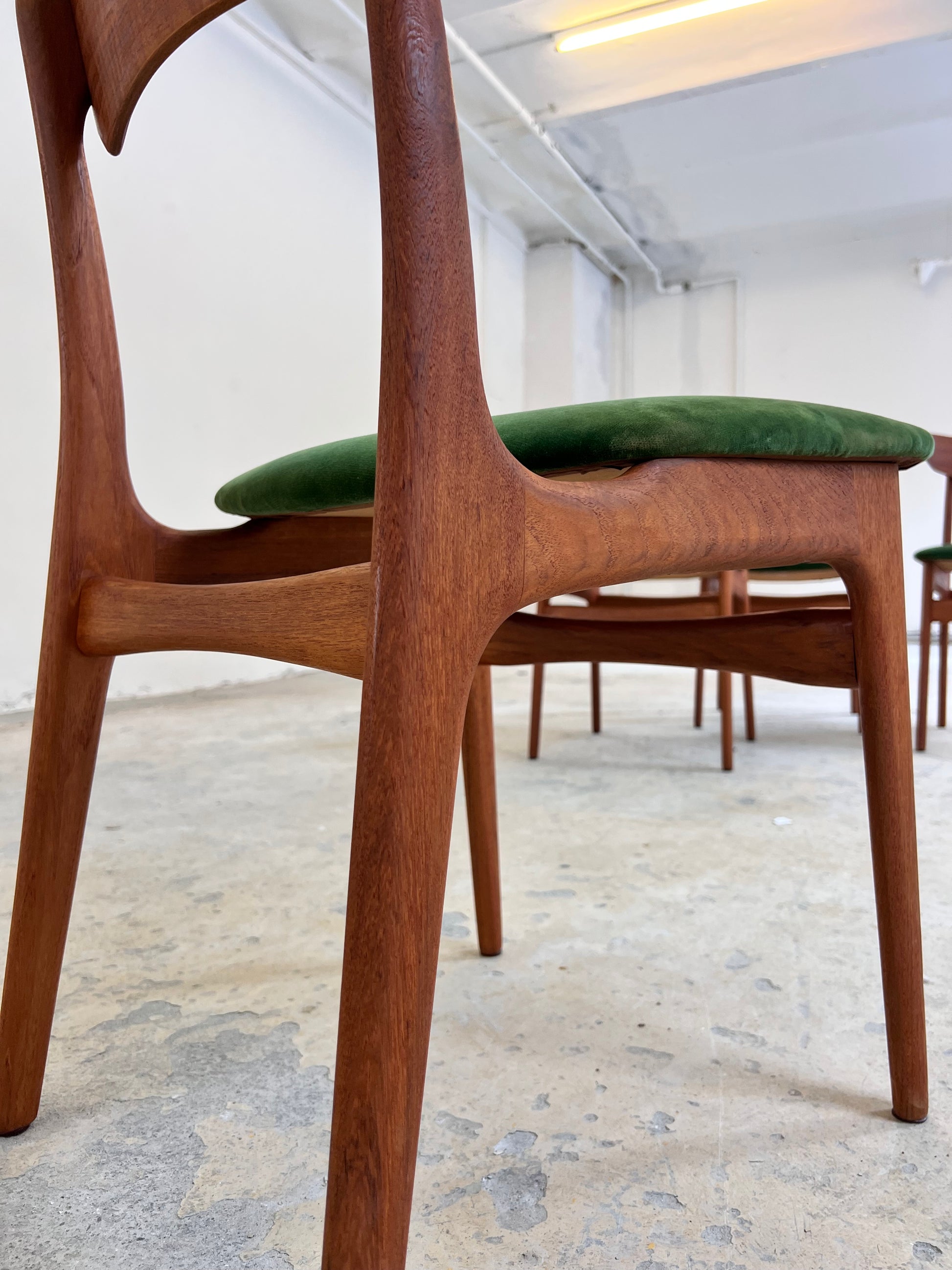 Set: 4x Polsterstuhl grün Teak von Schiønning & Elgaard für Randers Møbelfabrik