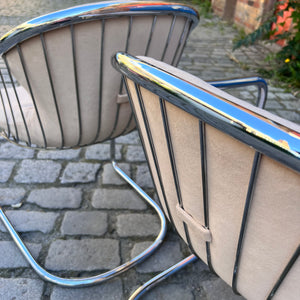 Set: 2x Freischwinger creme Chrom von Gastone Rinaldi - neu gepolstert