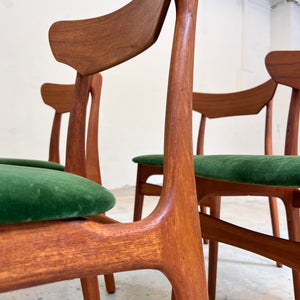 Set: 4x Polsterstuhl grün Teak von Schiønning & Elgaard für Randers Møbelfabrik