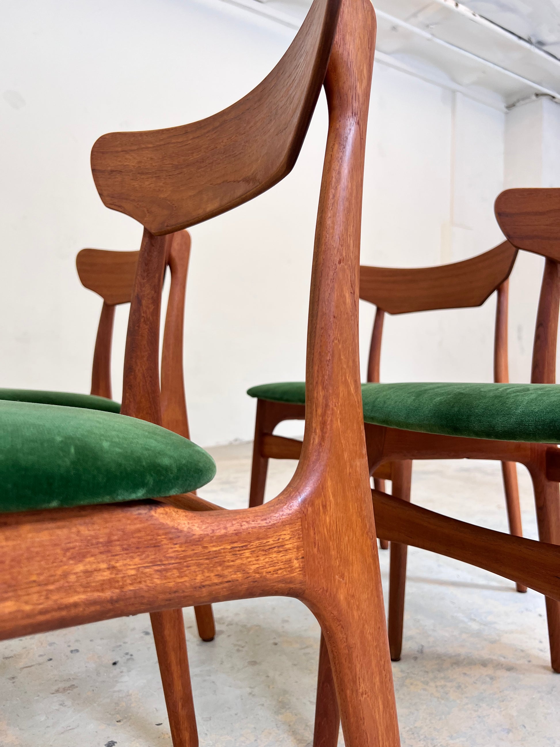 Set: 4x Polsterstuhl grün Teak von Schiønning & Elgaard für Randers Møbelfabrik