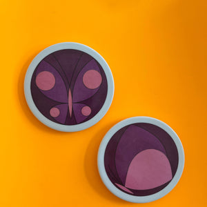 Set: 2x Sammelteller / Wandteller Schmetterlinge violett von Ib Antoni für Bing & Grøndahl