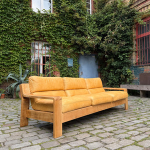 3-Sitzer Sofa gelb Echtleder Holz von Rolf Benz